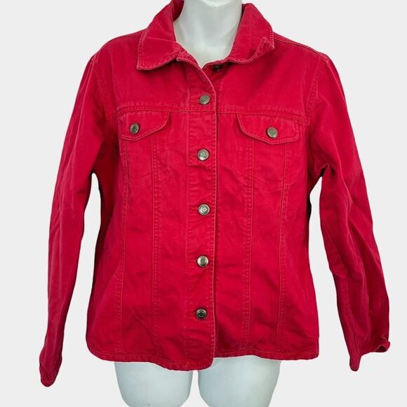 Talbots Red Button Down Shacket Thick Shirt Jacket 100% Cotton Long Sleeve S - Picture 1 of 16